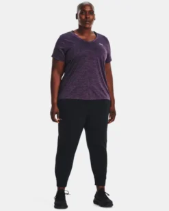 Damen UA Tech™ Twist Oberteil Mit V-Ausschnitt. Kurzärmlig -Modegeschäft Für Sportbekleidung V5 1353758 544 FSF