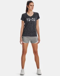 UA Tech™ Twist Kurzarm-Oberteil Mit V-Ausschnitt Und Grafik Für Damen -Modegeschäft Für Sportbekleidung V5 1377204 001 FSF